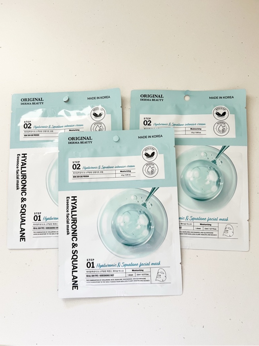 New: Korean Skin care 2 step Hyaluronic & Squalane Facial Sheet Masks  (3 Pack)